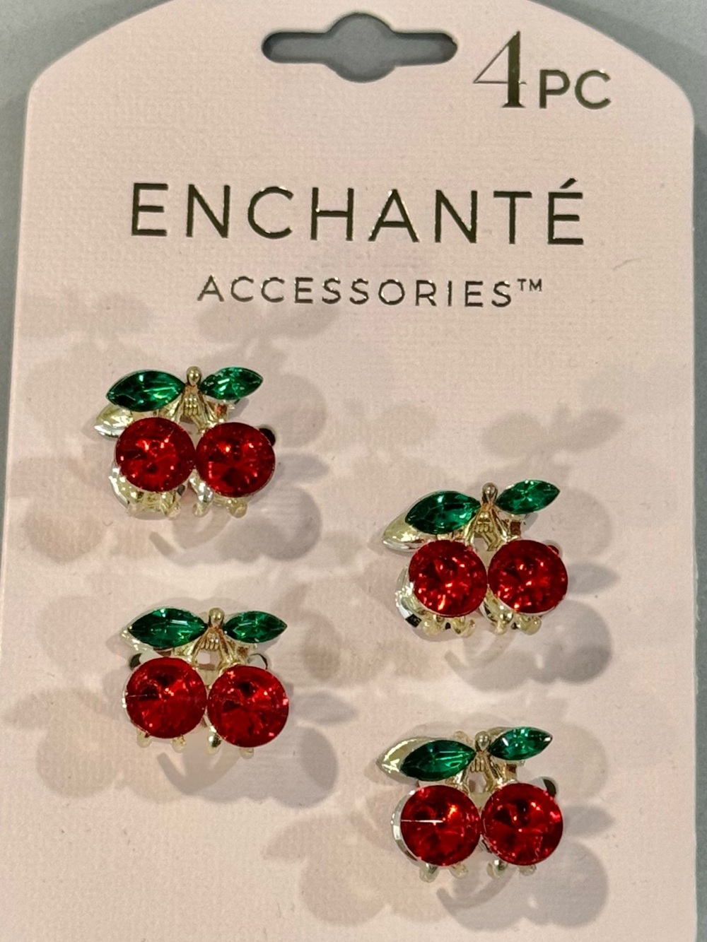 ENCHANTÉ Red Cherry Crystal Hair Clips - 4 PC